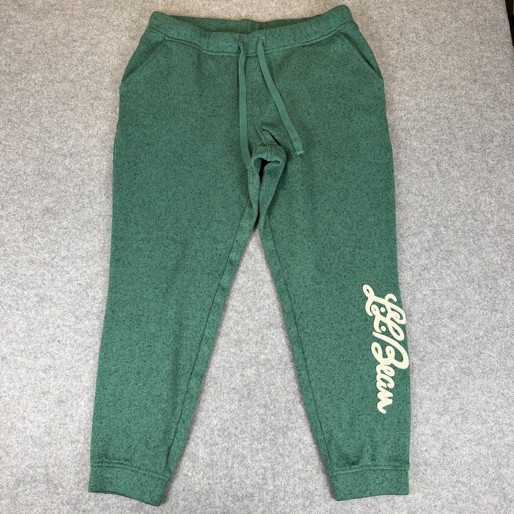 L.L. Bean Knit Joggers Women's L LargeGreen Spellout Tapered Leg Drawstring